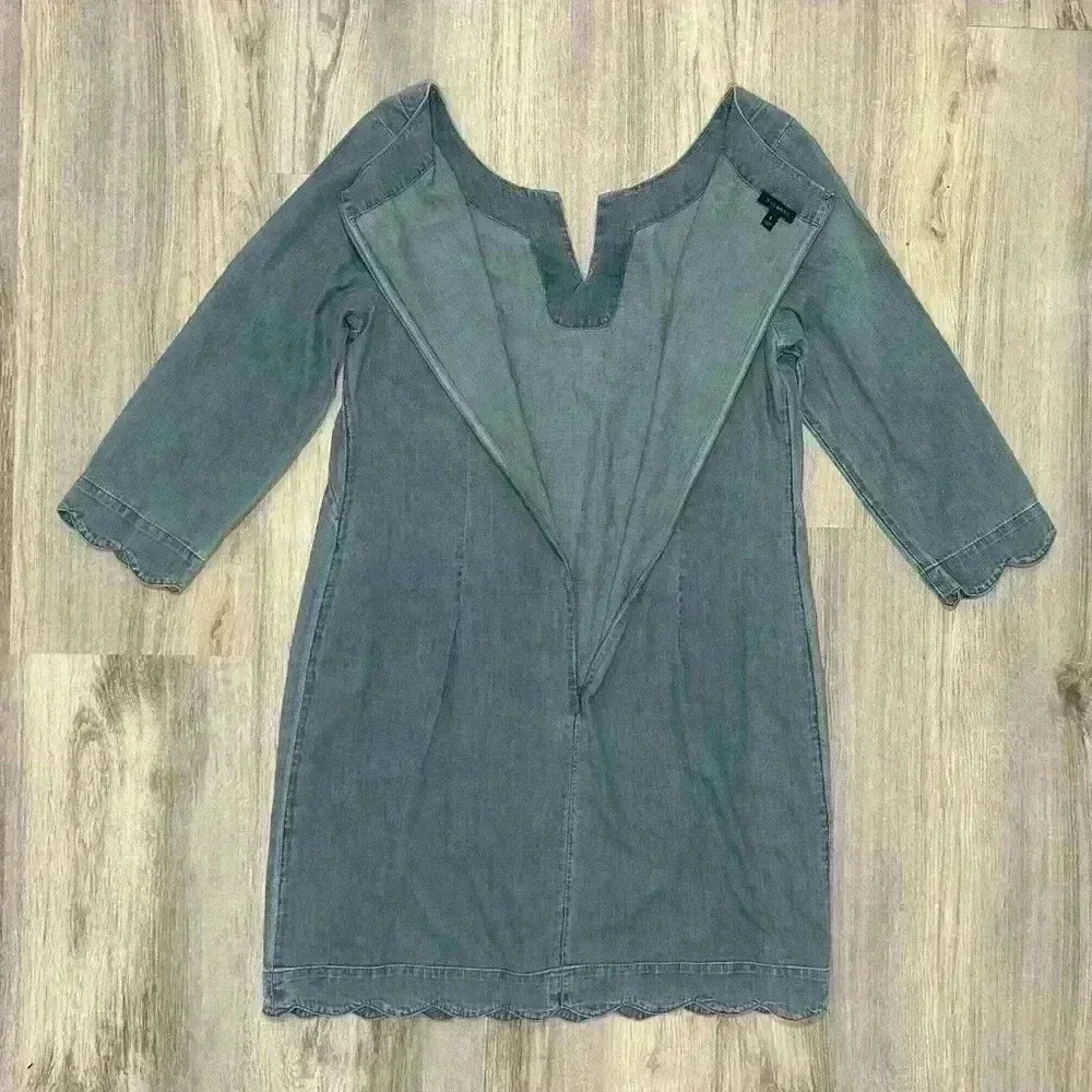 Talbots Women’s Blue Jean Cotton Denim 3/4 Sleeve Scallop Shift Dress Size 6 - Picture 5 of 8